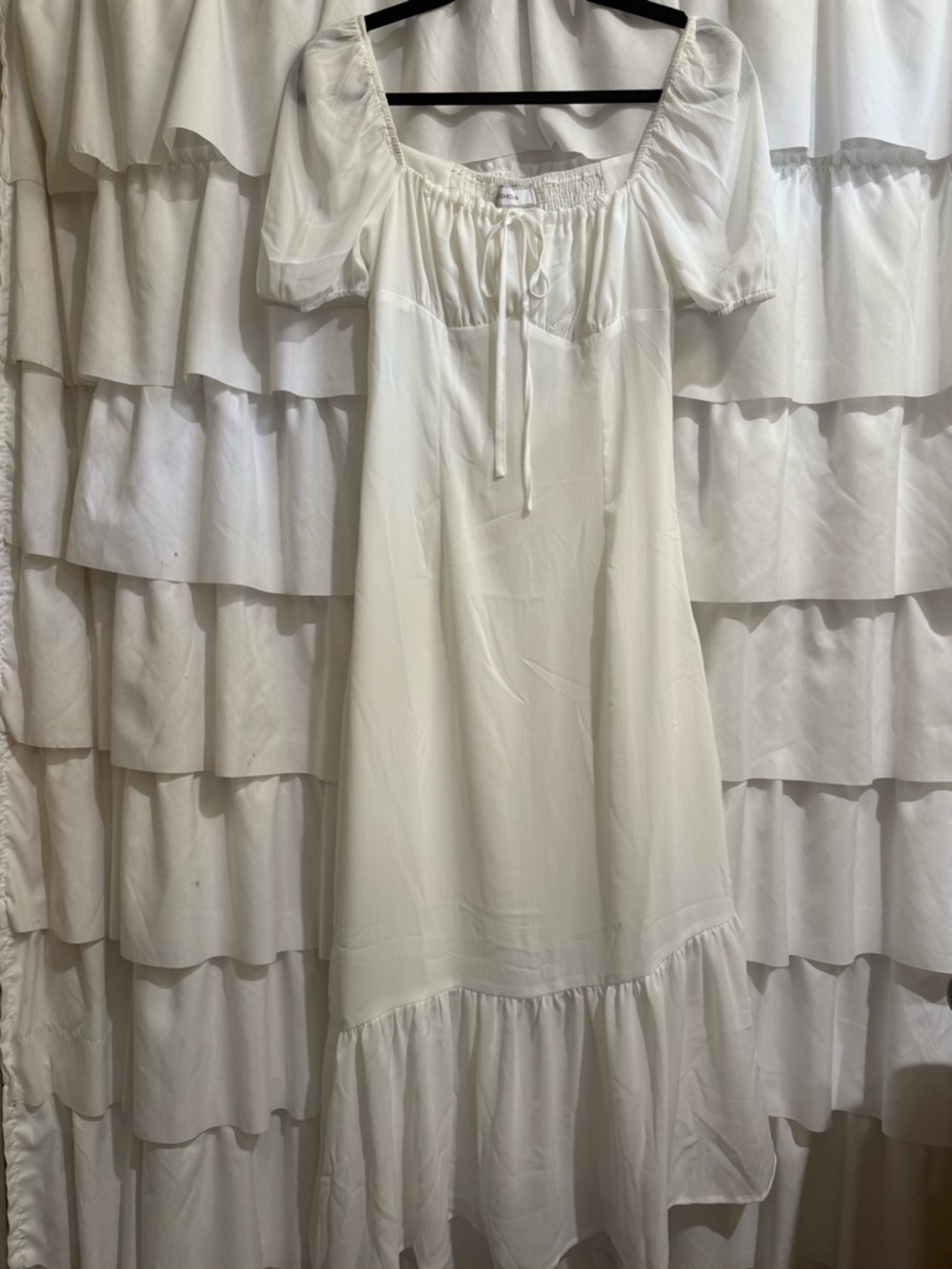 RIHOAS White Midi Dress with Puff Sleeves